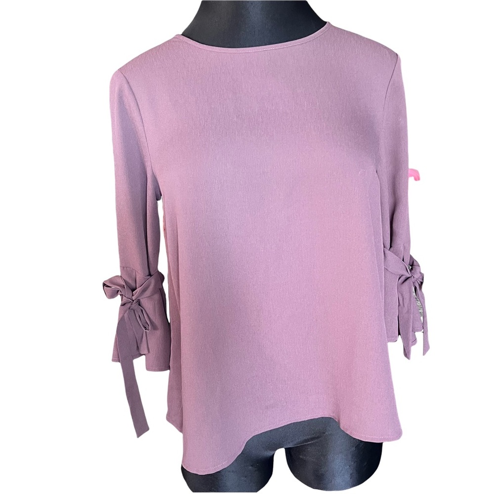 Crescent and Willough Blouse Mauve Ruffle Cuff Sleeves with Tie Keyhole Back L - Picture 2 of 8
